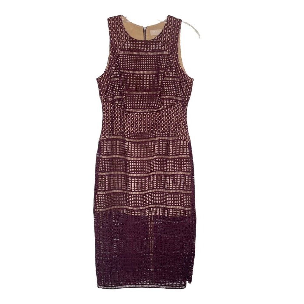 Keepsake The Label Burgundy Lace Midi Sheath Dress Sleeveless Size L KF160703D